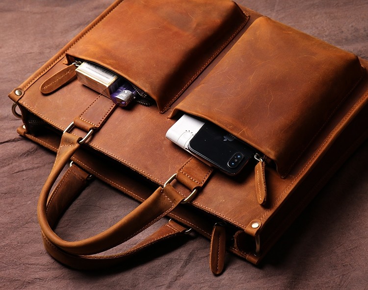 Vintage Crazy Horse Leather Briefcases For Men