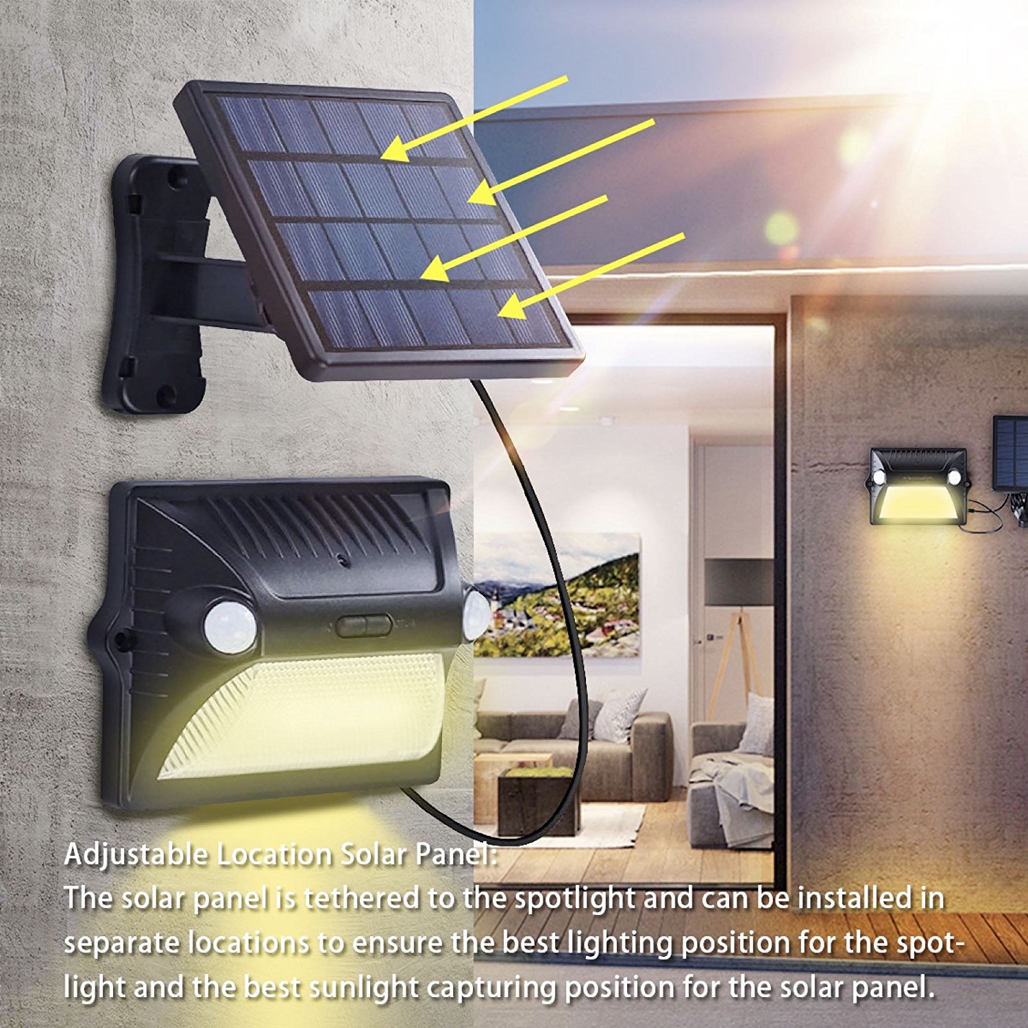 Solar Lights Outdoor Motion Sensor Waterproof Wireless Color Changing Security Porch Lights Dual Motion 180 Sensor Angle