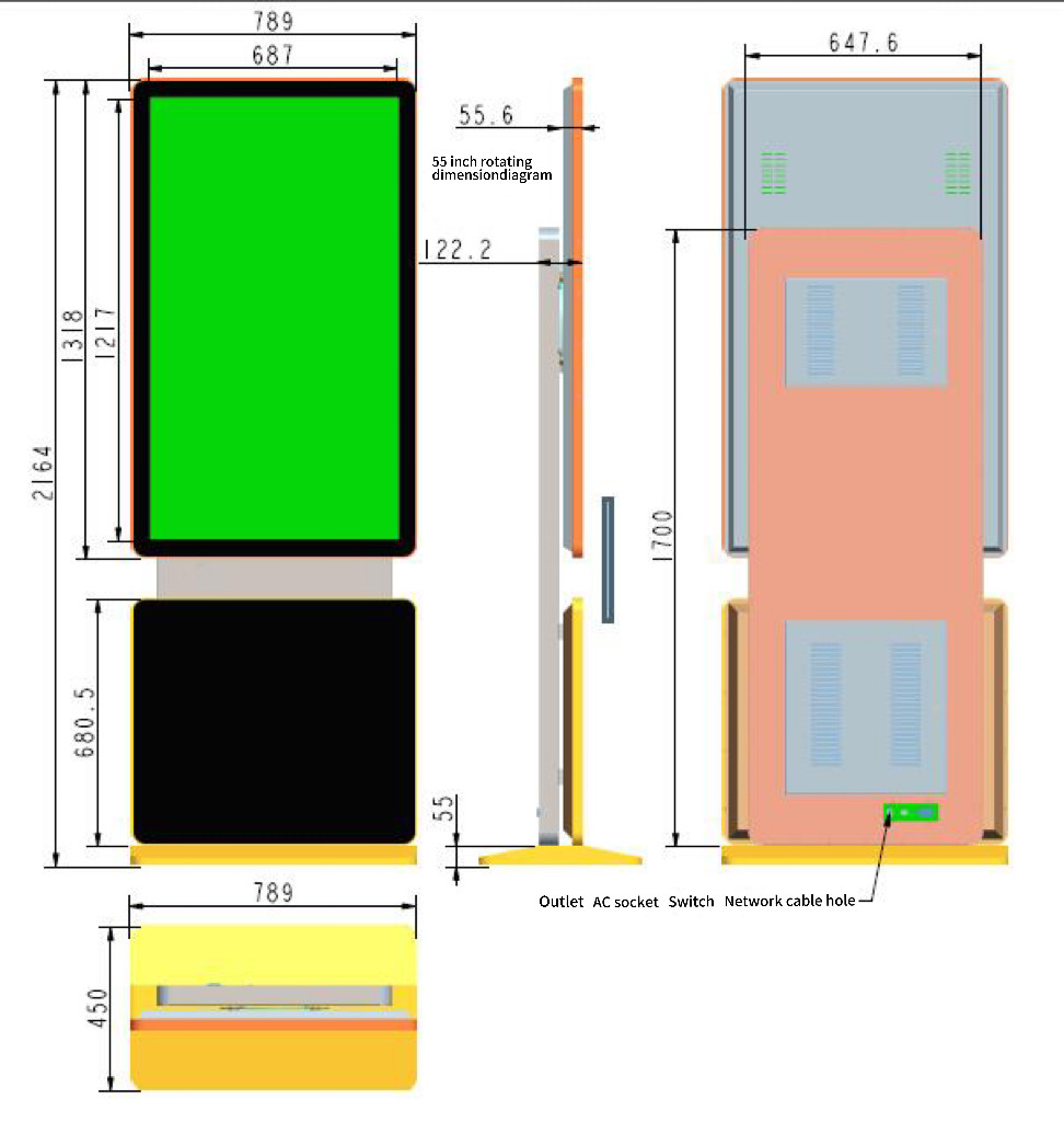 High Brightness 55 Inch Rotatable Floor Standing Advertising Display