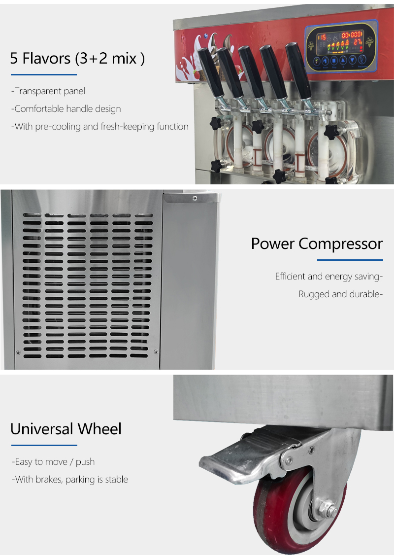 R410a R134A Refrigerant Soft Serve Ice Cream Machine 5 Flavors Commercial Maker English Operating Language