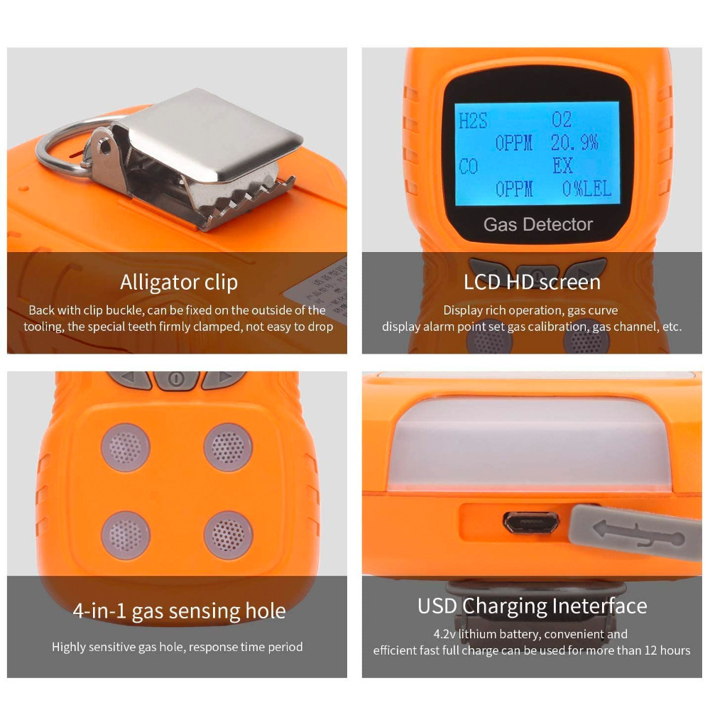 O2 CO H2S EX Gas Detector , Diffusion Rechargeable Multi Gas Monitor