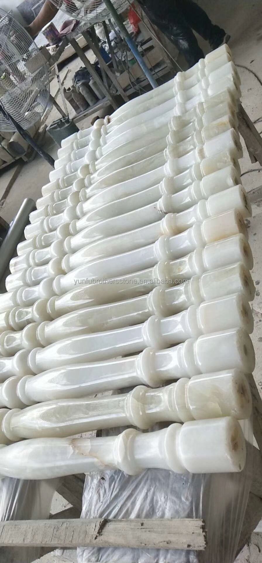 White and Green Onyx Marble Handrail for Staircase Modern Polished Balustrades Column