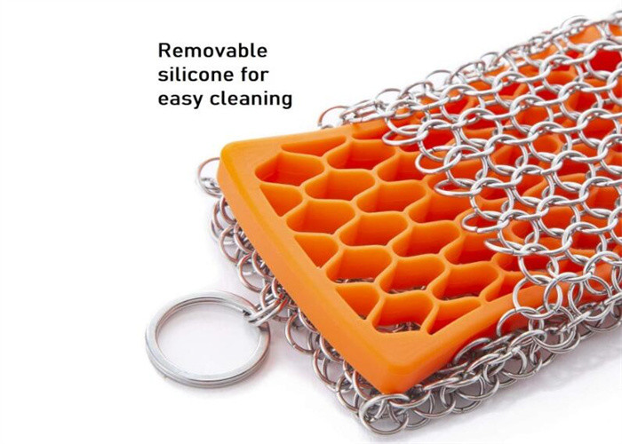 Removable Silicon Chainmail Scrubbing Pad Bind Up With Ring Mesh For Cast Iron Cleaning
