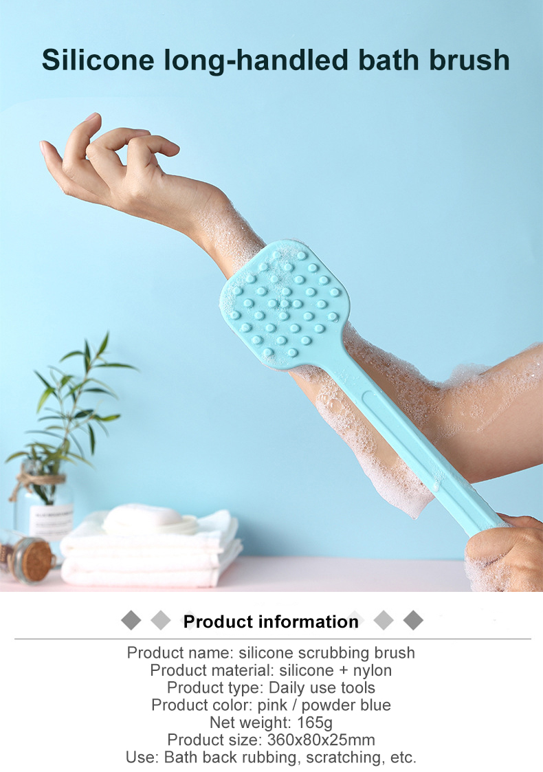 Sustainable Long Handle Silicone Exfoliate Back Brush For Shower