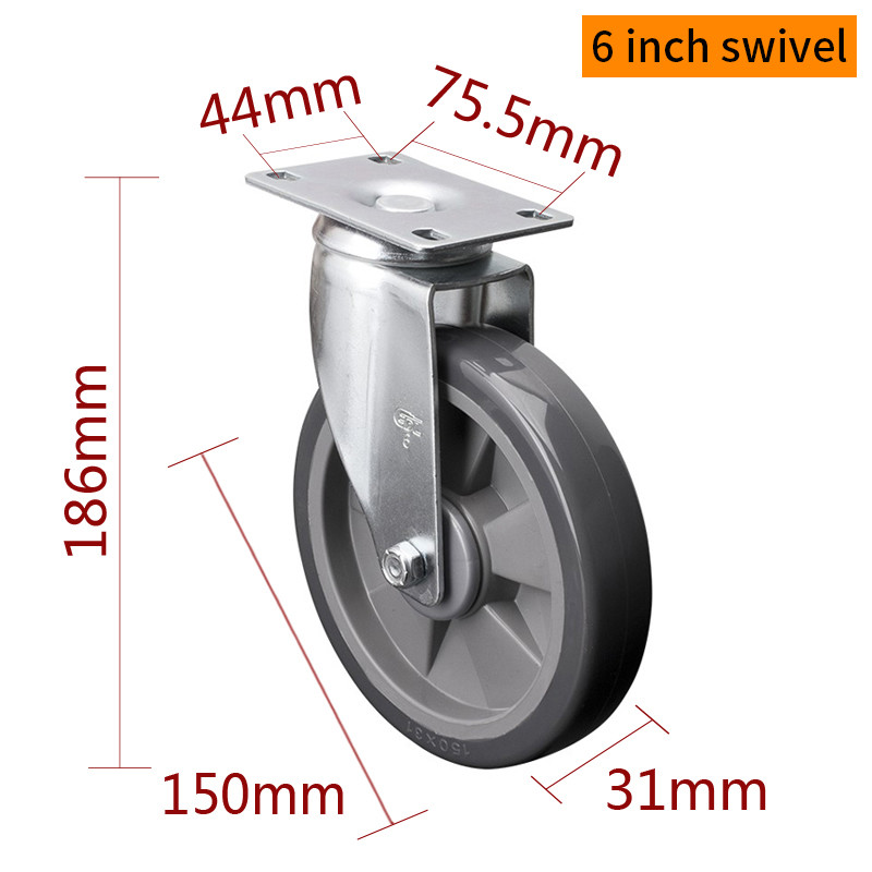 EDL Medium Duty Zinc Coating 6inch 130kg Plate TPU Caster by Rigid, Swivel and Brake type 5716P-77