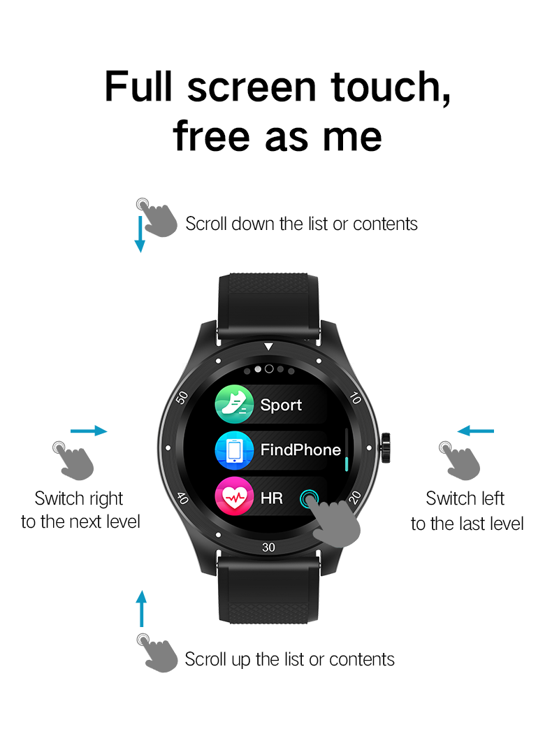glass ABS PC Health Monitoring Smartwatch Full Touch 200mA BLE 4.0