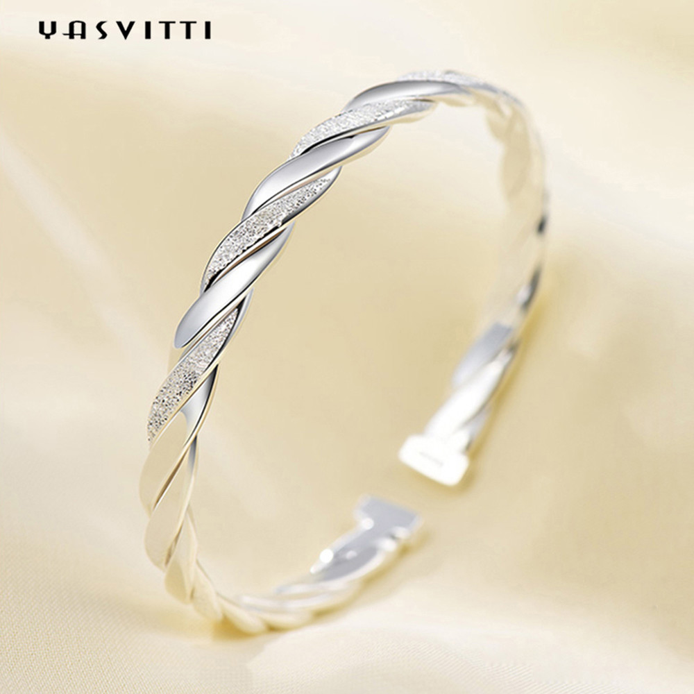 3g 13cm Twist Cuff Bracelet Rhodium Plated CZ 925 Silver Bangles