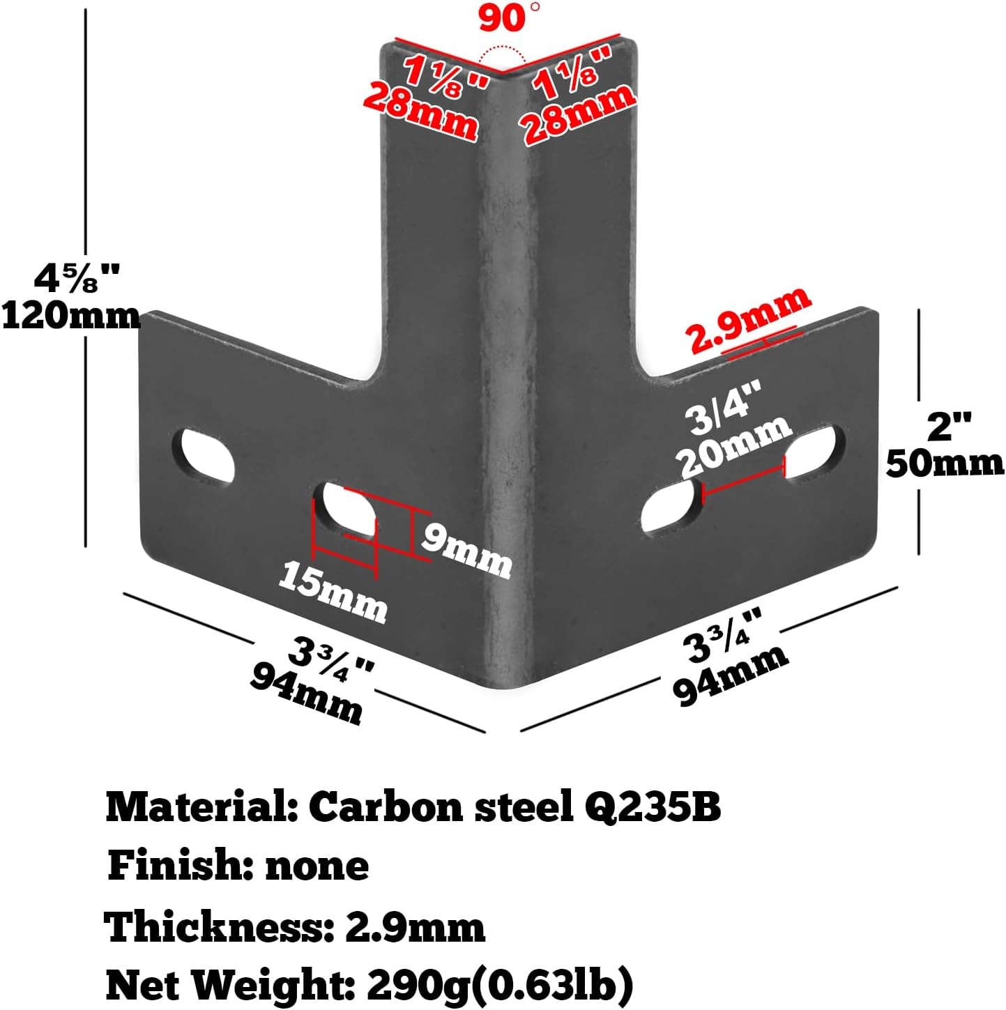 L Shaped Metal Workbench Corner Brace Brackets Slotted Weldable Thickness 2.9mm