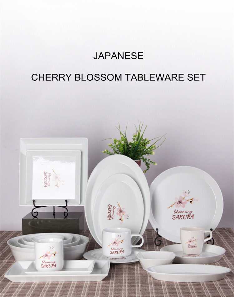 Japanese Cherry Blossom White Round Rectangle Square Baking Dessert Bowl Restaurant Ceramic Dinner Plate And Mug