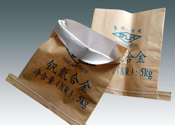 25kg Brown Kraft Paper Multiwall Paper Bags Laminated PP Woven Sacks for Polystyrene / Food Packing