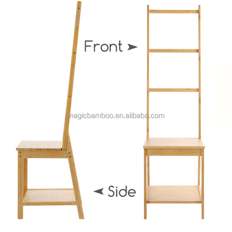 Multifunctional Bamboo Bathroom Towel Shelf Rail Floorstanding Storage