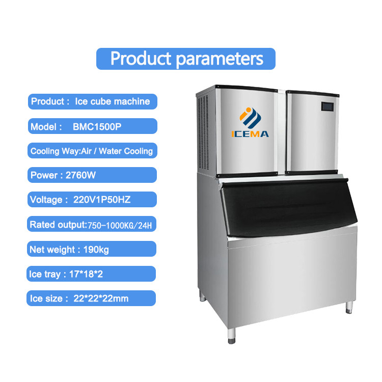 1000kg/24h Commercial Ice Cube Machine For Food Beverage Shops Hotels Coffee Bar