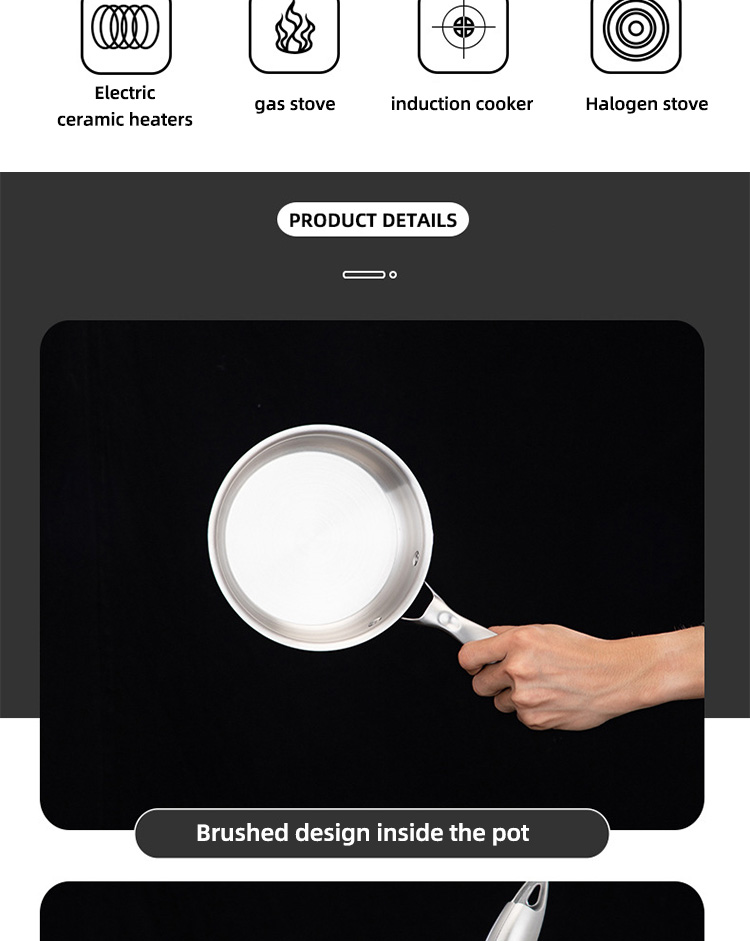 Good Quality Cookware 16 CM Mini Pans Eggs Cooking Fry Pans 18/8 Stainless Steel Frying Pan With Stainless Steel Handle