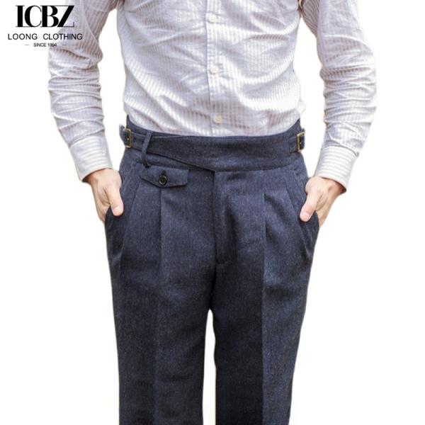 British Herringbone Vintage Woolen Casual Trousers Straight Hemmed Classic Men's