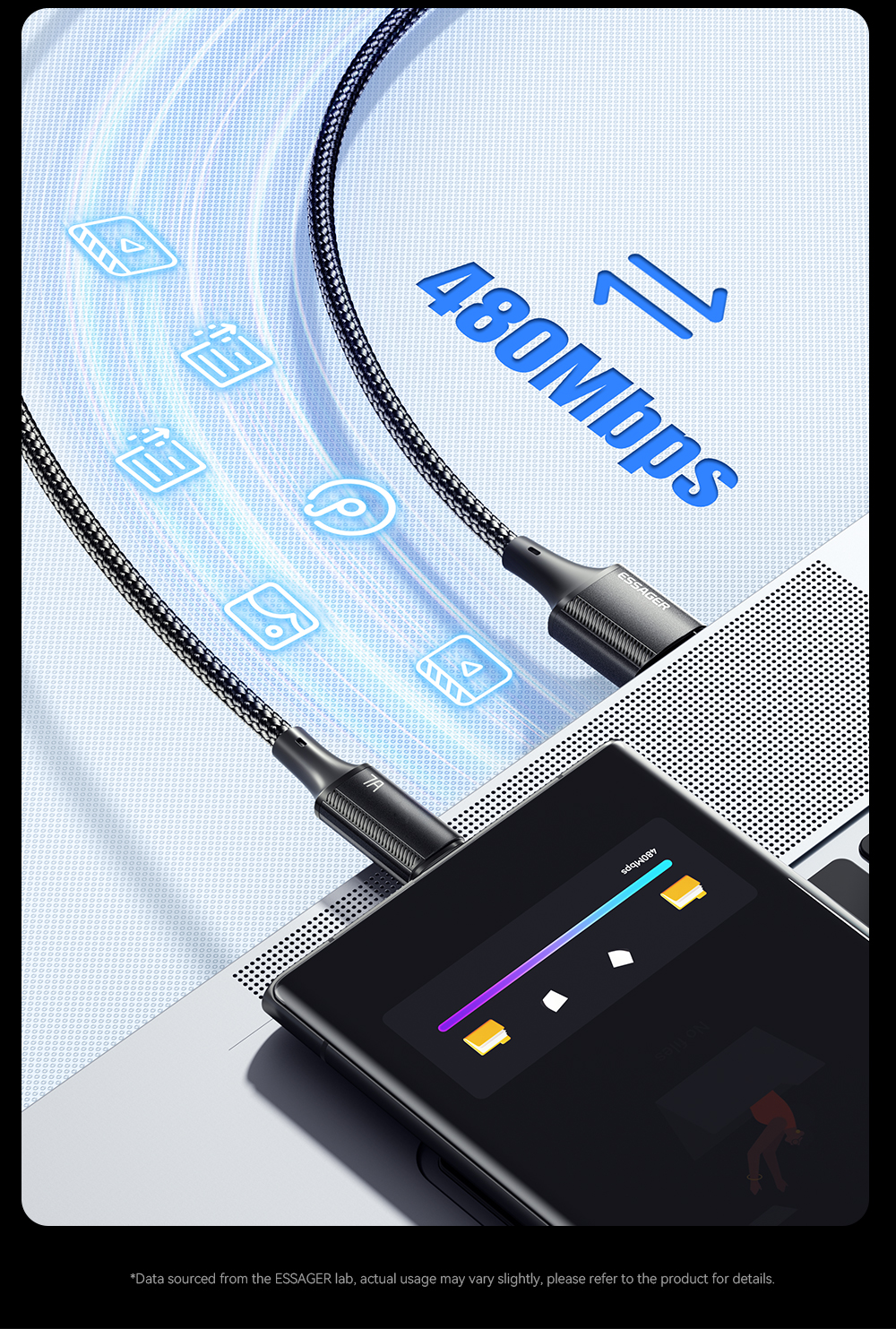 Aluminum Alloy Data Charging Cable USB C To USB A 100W 7A ESSAGER ES-X45 Series