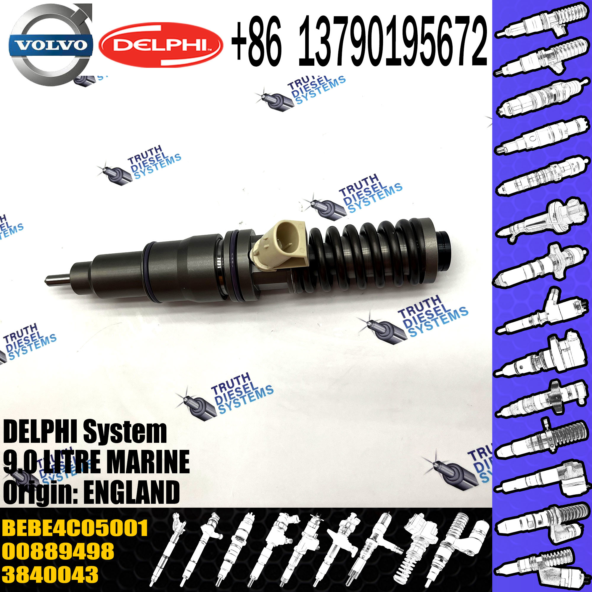 High Quality Diesel Fuel Injector BEBE4C05001 BEBE4C05002 Common Rail Fuel Injector 889498 For 9.0 LITRE MARINE