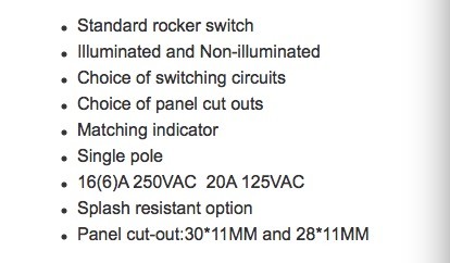 250v 16a Red Illuminated Rocker Switch , Electrical Two Way Rocker Switch