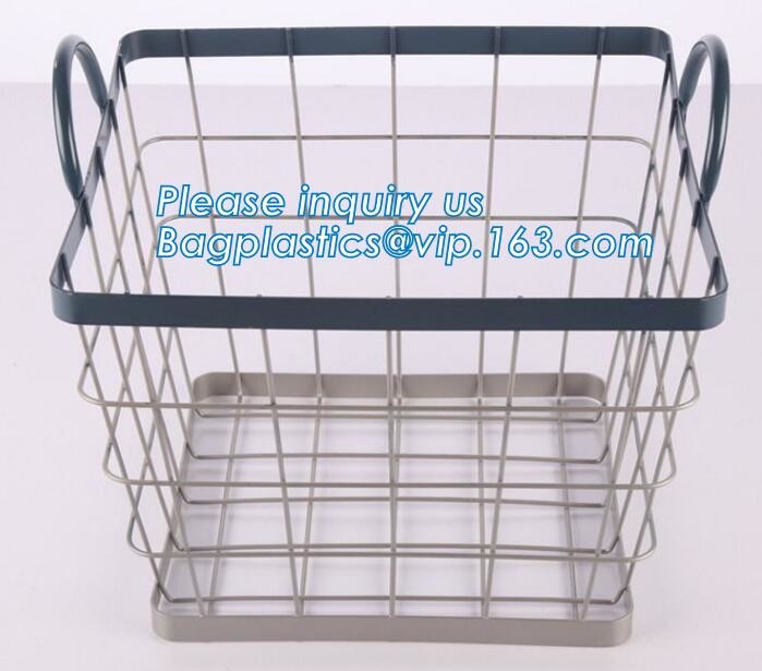 metal wire storage basket with tray in whole sale lowest MOQ sale even just buy 1 set, Kitchen storage Rose gold wire me