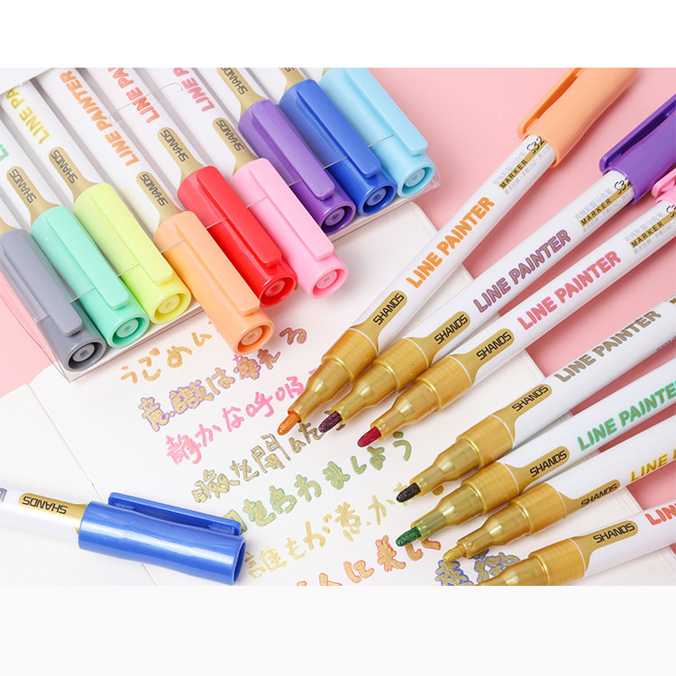 Double line outline pen 9 colors marker highlighter color marker fluorescence pen