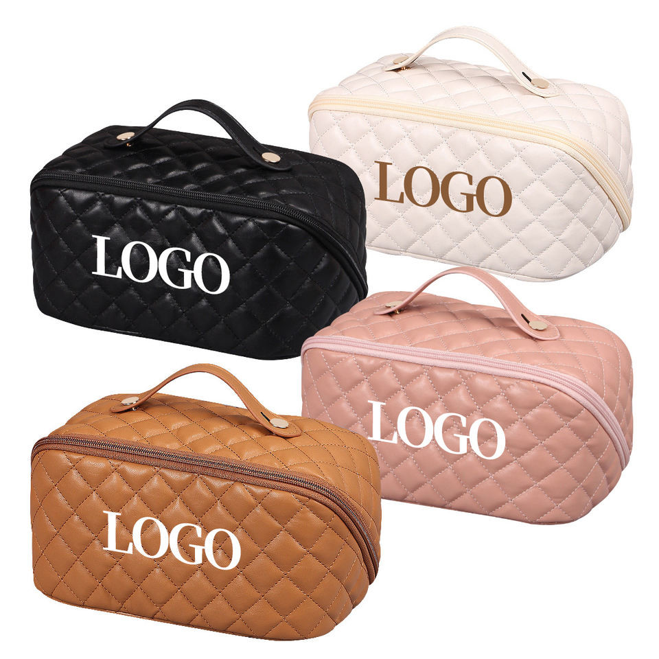 Custom Pouch Luxury Beauty Waterproof Portable Pu Leather Makeup Bag For Girls Travel Cosmetic Bags With Logo Printed