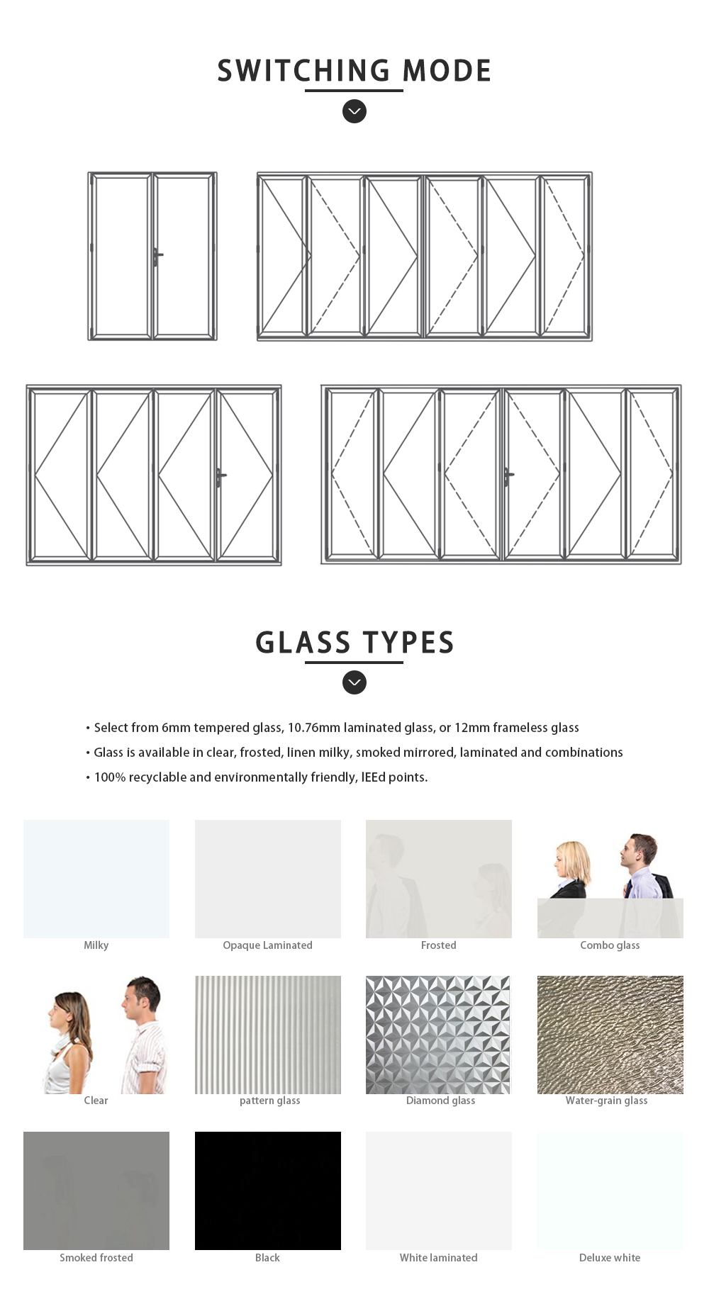 Acoustic Accordion Folding Sliding Door Double Glazed Glass Panel Dubai