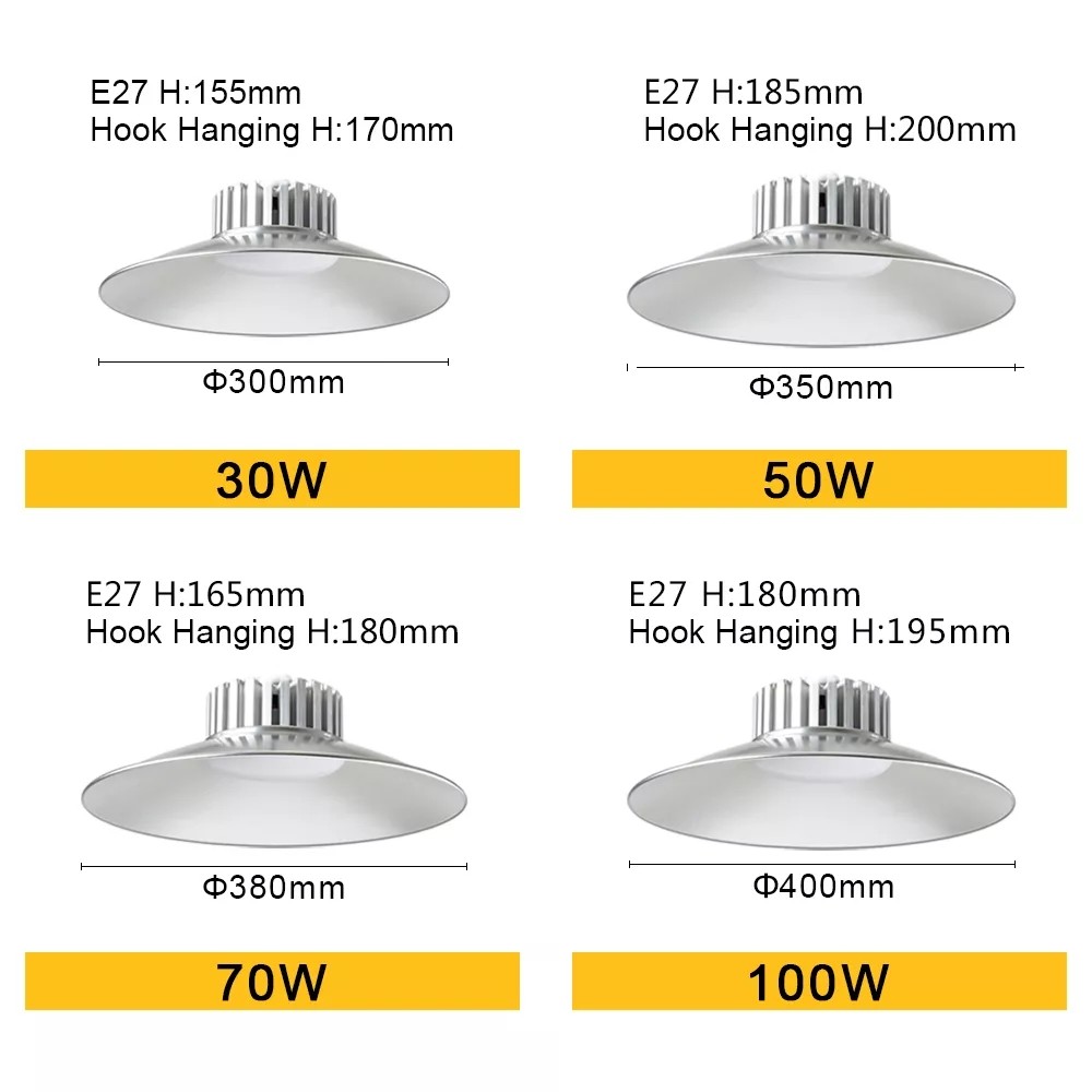E27 Led High Bay Lights 4000k E40 30w 50w 70w Low Bay Industrial Hanging Lights