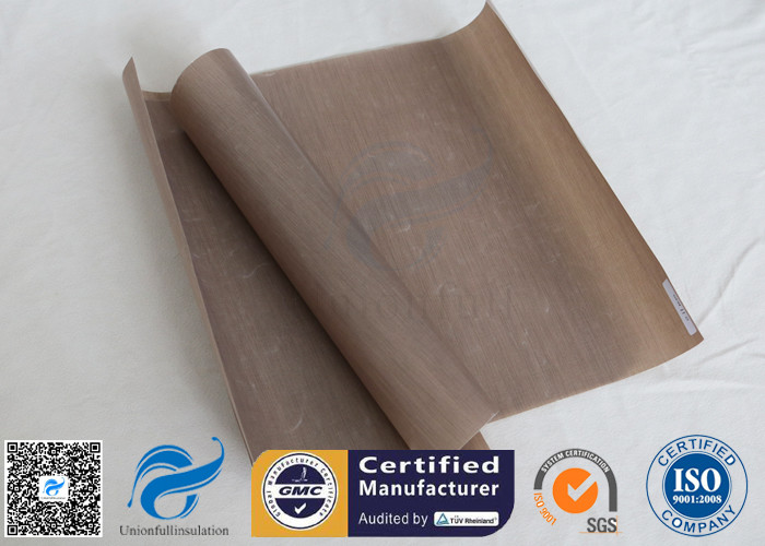 Non Stick 0.12mm Brown PTFE Coated Fiberglass Fabric For Press Machine