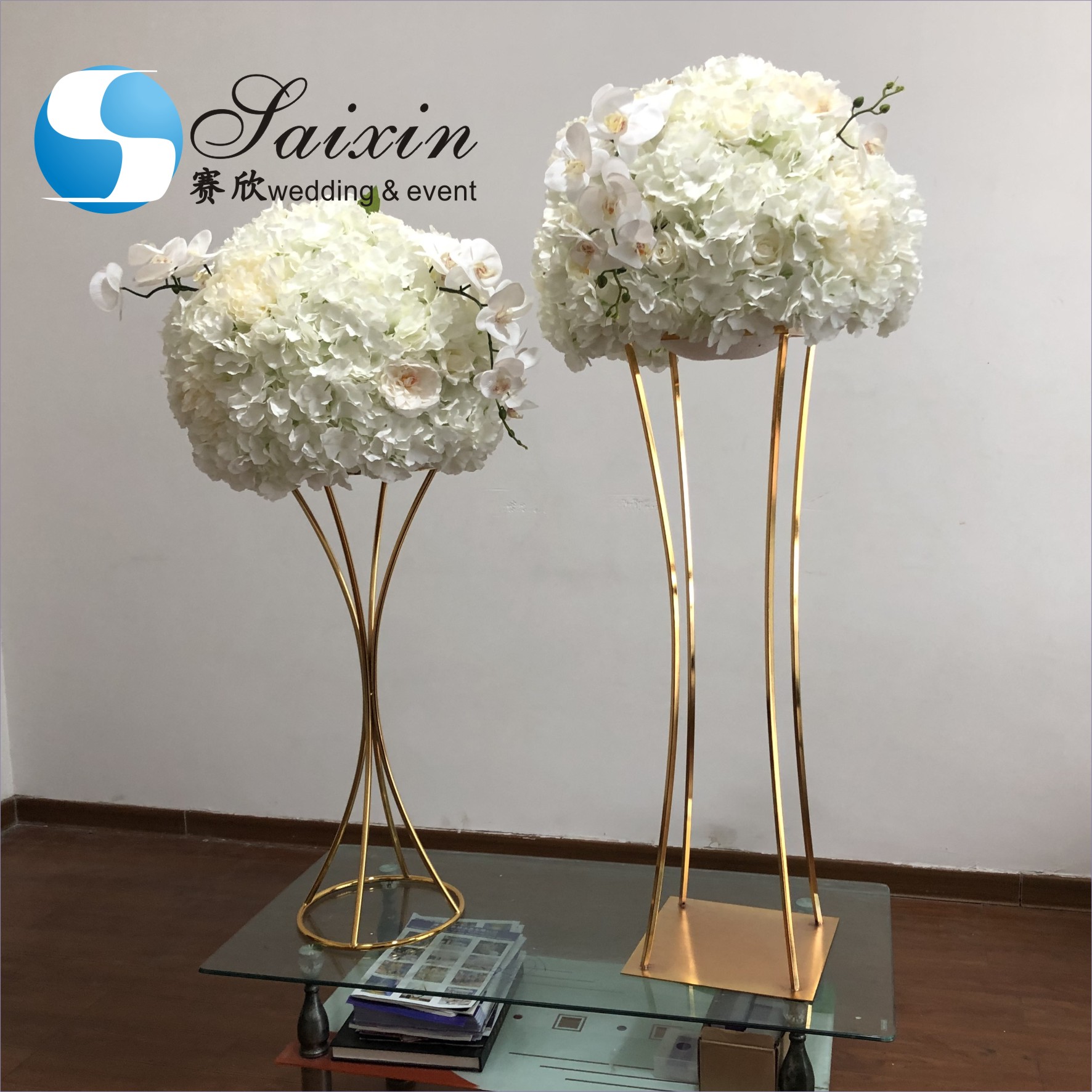 New custom pink artificial flower ball arrangement for wedding decoration