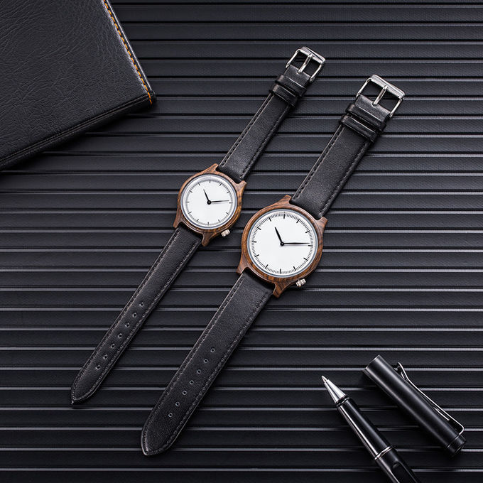 OEM Black Sandal Wood Watch Leather Band Mineral Glass SS Crown