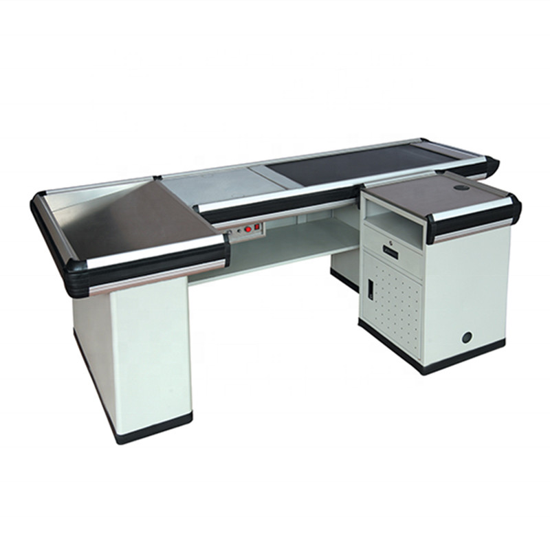 2M 85CM Red Electric L Shaped Cash Wrap Counter With Conveyor Belt For Shop OEM