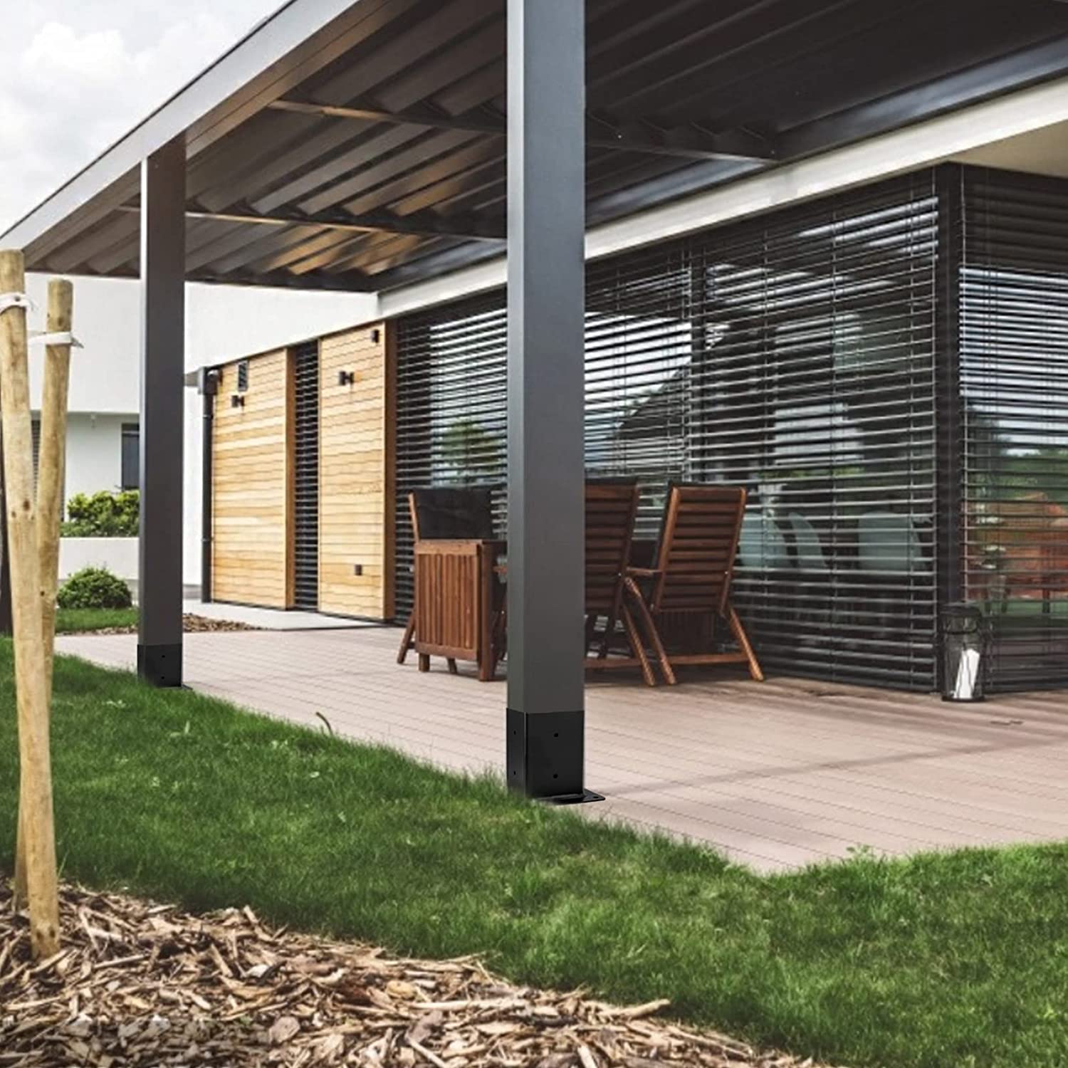 Black 4*4 6*6 Modular Size Metal Steel 3 Way Corner Pergola Bracket Wood Connectors Post Base Kits