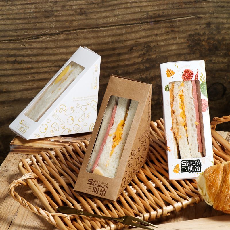 Recyclable Eco-Friendly Custom Logo Printing Food Grade Convenient Portable Triangular Cardboard Sanwich Box