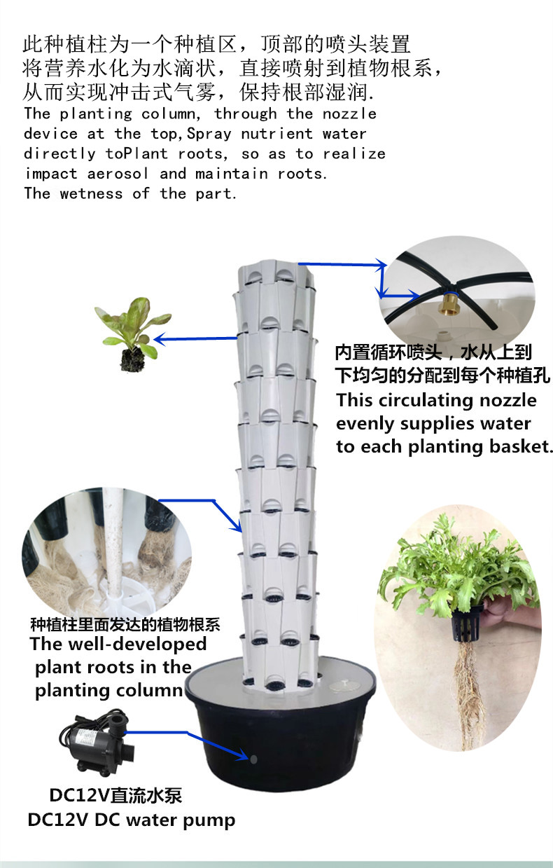 Balcony vegetable soilless cultivation equipment, hydroponic system, greenhouse greenhouse New agricultural planting tower