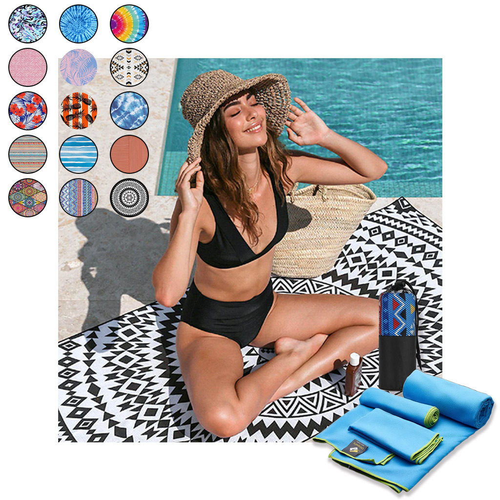 Custom Microfiber Outdoor Beach Towel with QUICK-DRY Absorbency and Printed Design