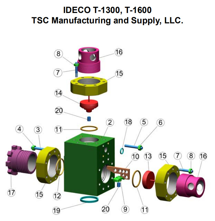 TSC FB1300 mud pump fluid end module for BOMCO, EMSCO, NATIONAL mud pump, Drillmec mud pump, Ideco, Weatherford mud pump