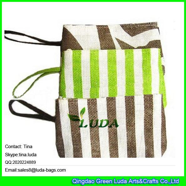 Quality LUDA fashion striped wallets zipper closure paper straw handbag clutch bag for sale