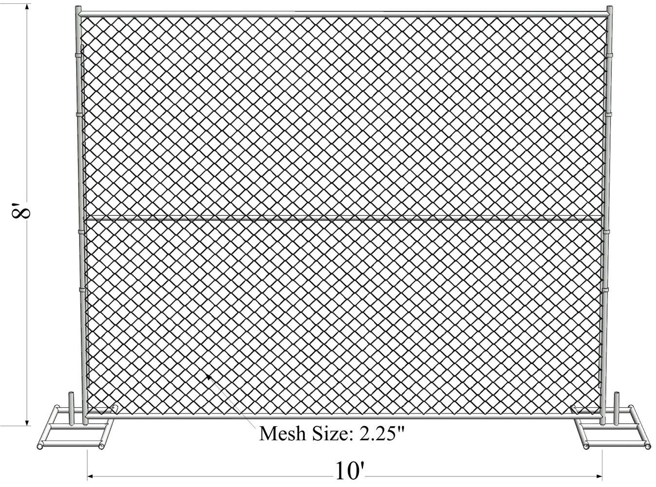 6'x12' temporary chain link fence panels tubing 1⅜"(35mm)x 16ga thick aperture 2"x2"(50mm x 50mm) x 13ga/2.3mm