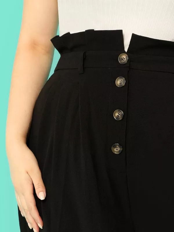 factory clothing manufacturer new style black custom women wide pants with four bottons