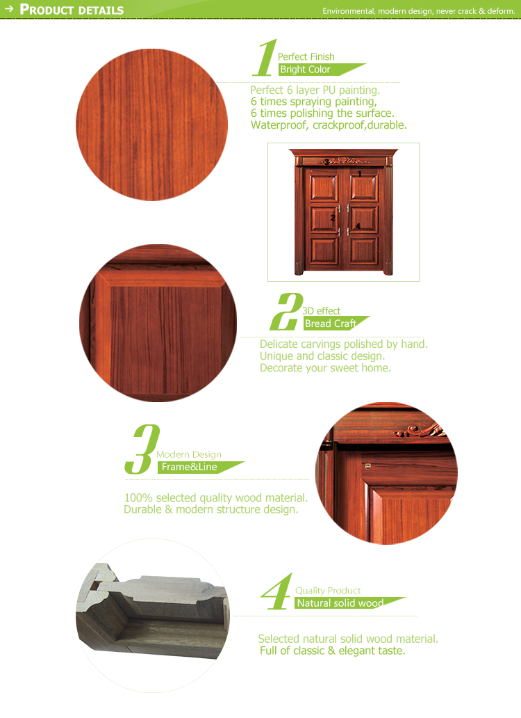 Anti UV Solid Wood Entrance Doors MDF Board Waterproof 210cm Height
