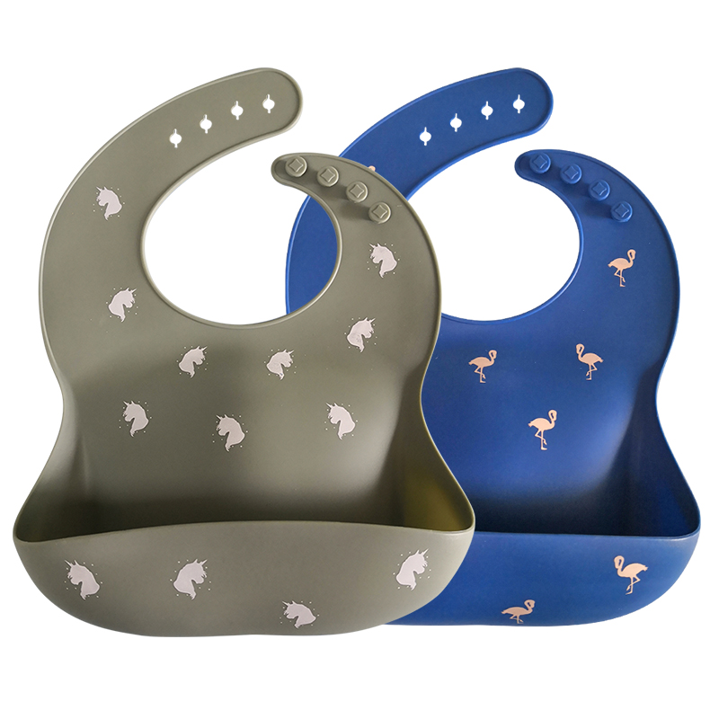LFGB Printed Pattern Silicone Catcher Bib Personalized Silicone Bib With Pocket