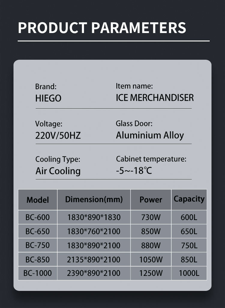 R404a Outdoor Ice Merchandiser Display Air Cooling Ice Cream Merchandiser