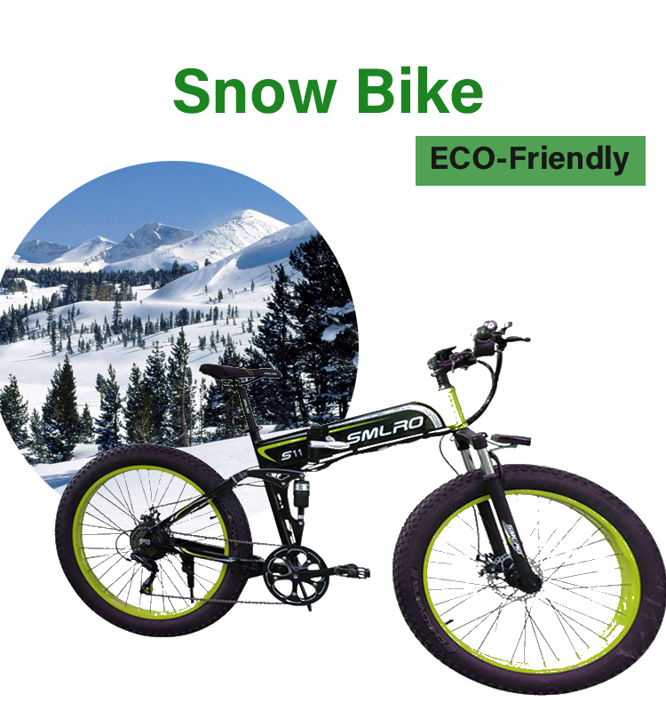 Folding Electric Snow Bike , 26 Inch Electric Fat Tire Mountain Bike Aluminum
