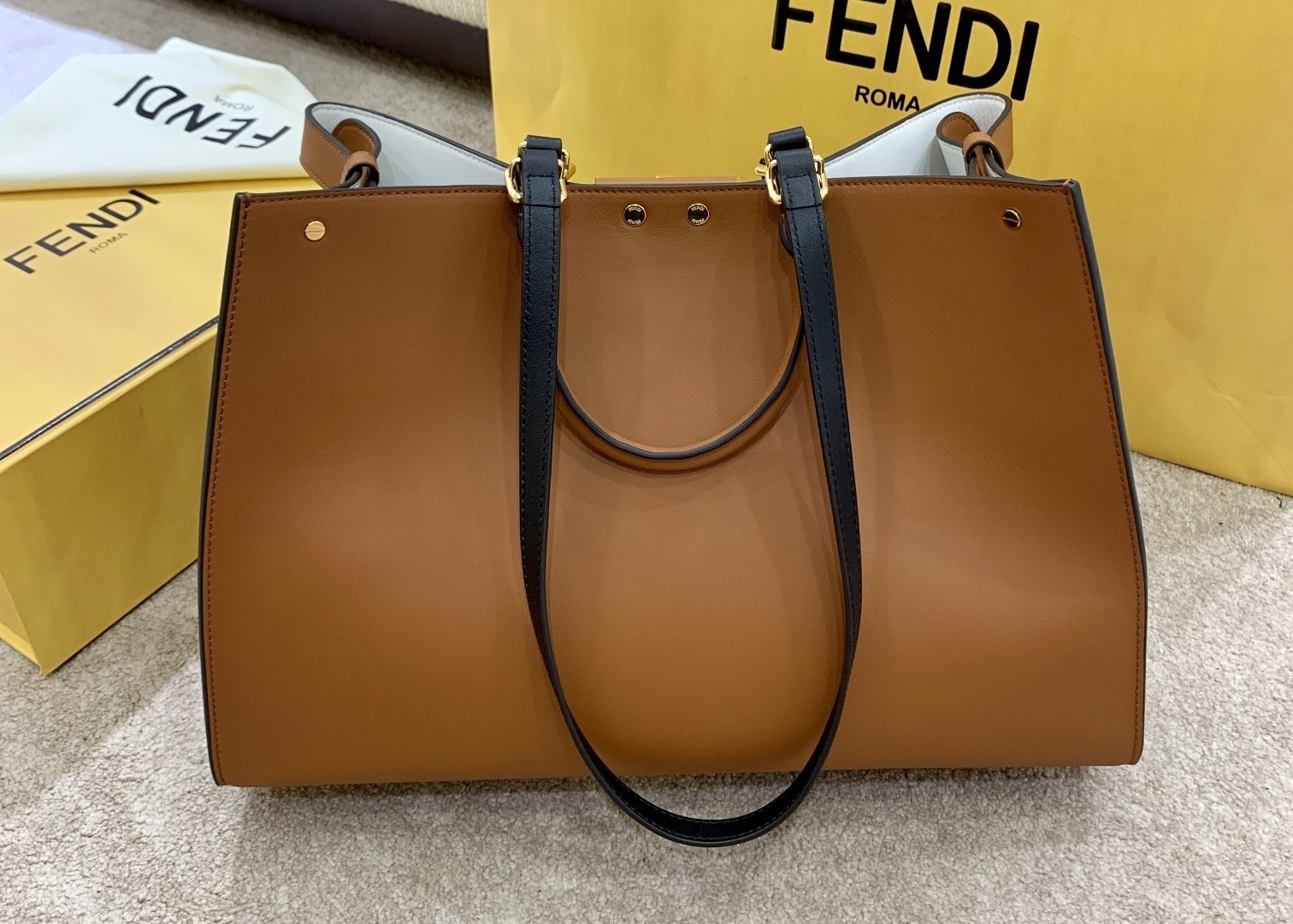 Peekaboo Brown 40cm Tote Shopper Bag Geninue Leather High Capicity