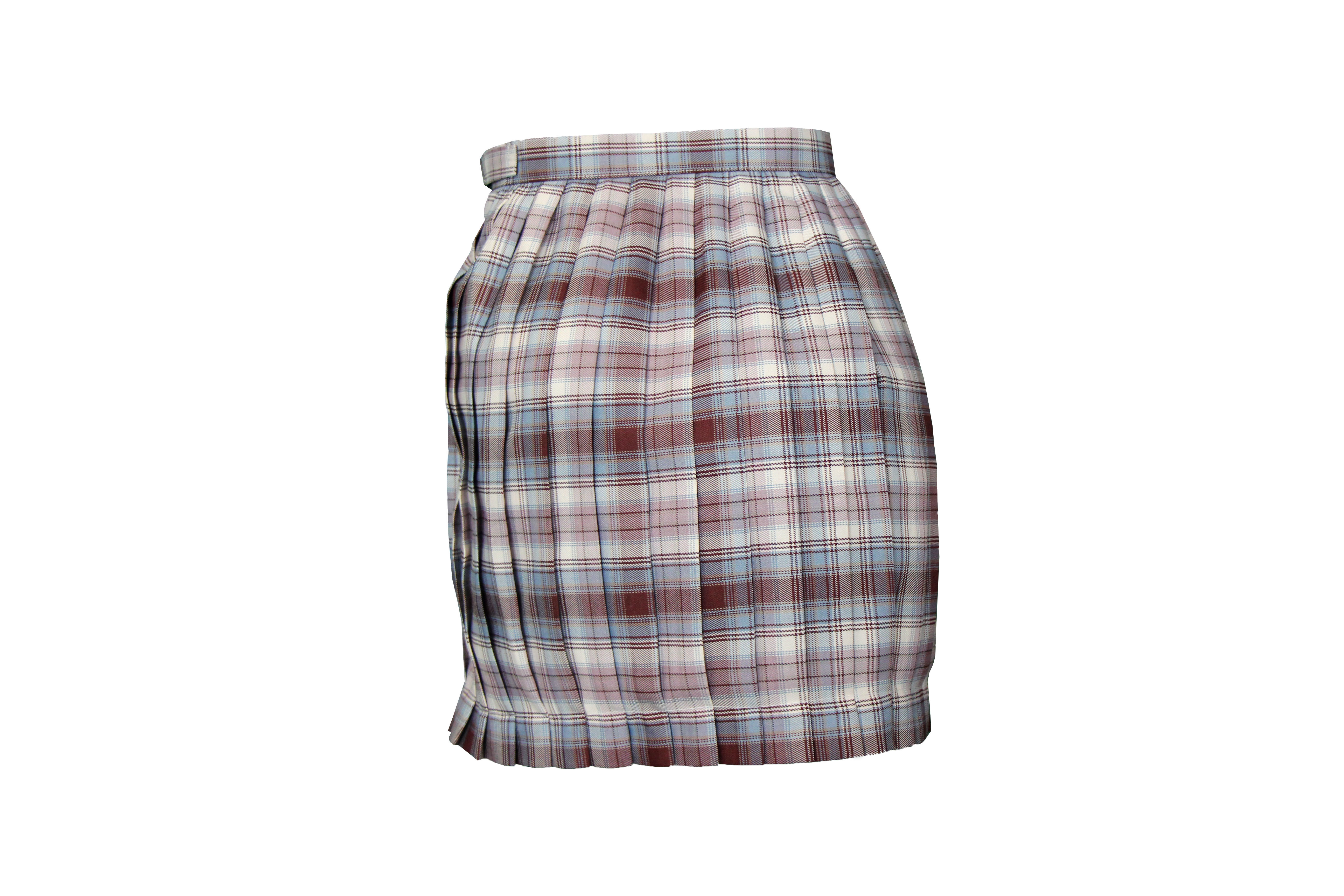 190G Dress & Skirt Women short pleated mini skirt Checked Pattern Elastic Band