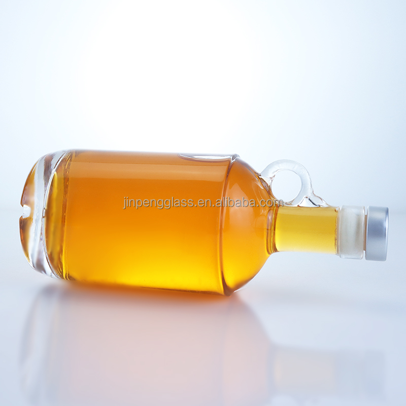750ml Glass Spirits Bottle for Vodka Rum Tequila Featuring Ring Handle at Neck and Cork Top