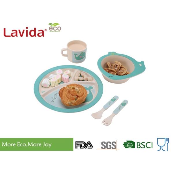 Non - Toxic High Strength Bamboo Kids Tableware Round Ocean Whale Shape For Home