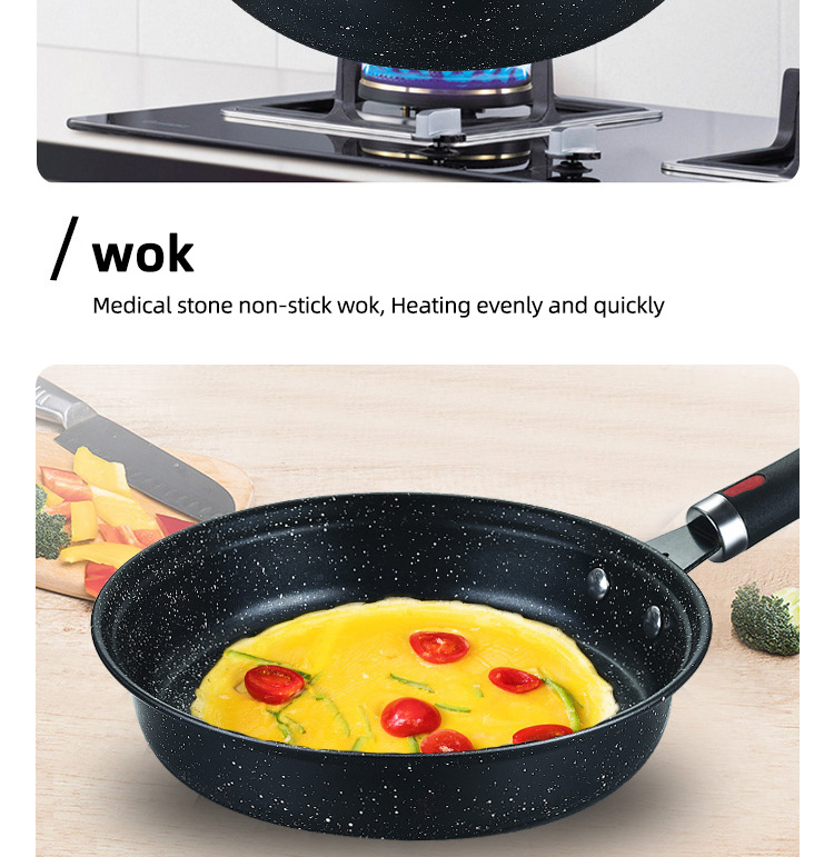 Multi Function Black Flat Bottom 3PCS Frying Non Stick Kitchen Cookware Sets