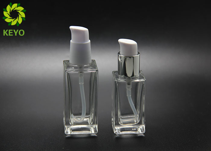 Foundation Serum Cosmetic 30ml 50ml Clear Square Glass Bottle With Self Lock Pump