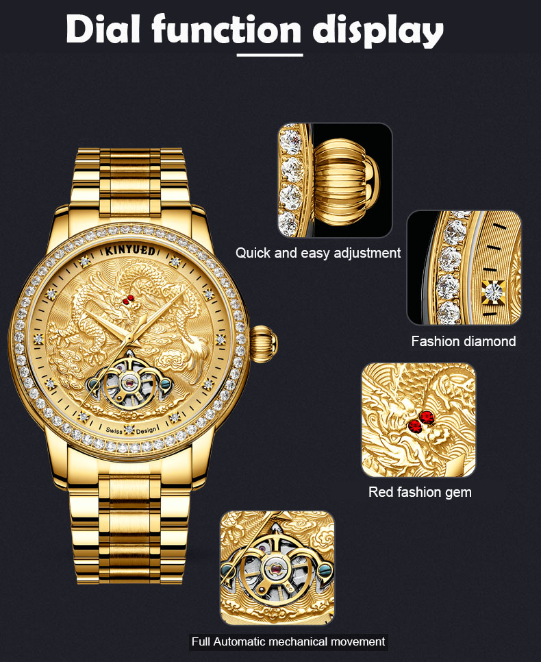 KINYUED Men Mechanical Watches Brand Luxury Men'S Automatic Tourbillon Wristwatches