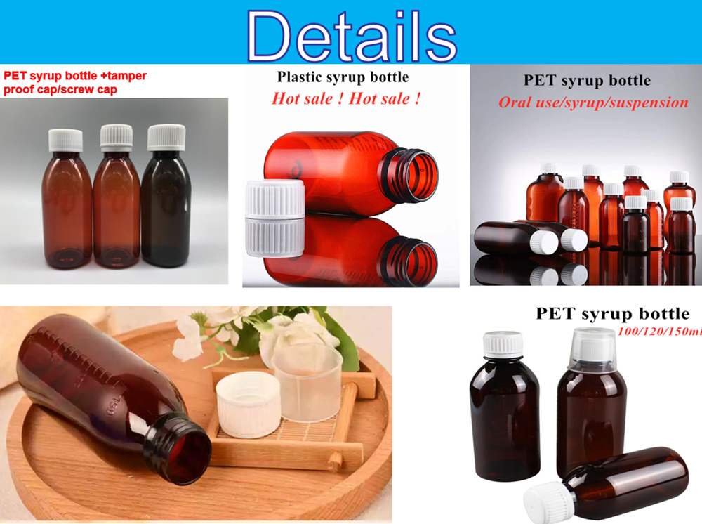 100ml 120ml 150ml Amber Cough Syrup Liquid Round Bottles Pet Medicine Plastic Syrup Bottle with CRC Screw Cap